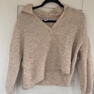 Sincerly Jules Cream V-Neck Collared  Ribbed Pullover